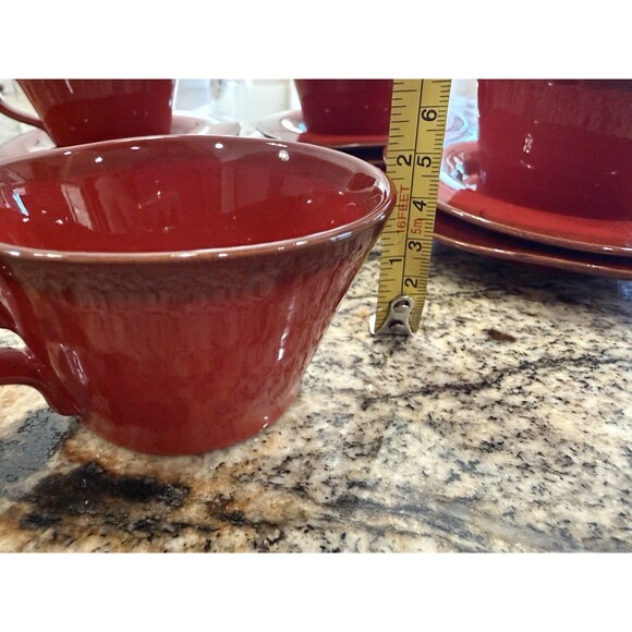 Vtg Modigliani Rosso Deruta Italian Pottery Red Cups & Saucers Set of 8 Italy - Picture 12 of 16